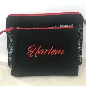 Beyond Cushions Embroidered NYC Harlem Map Makeup Bag Collection Set of 2 Black